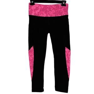 VSX Sport Leggings Black Hot Pink Mesh Hidden Pocket on Waistband Size XS